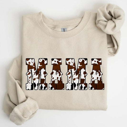 Mama, Cow Print, Western, Country, Varsity, Retro, Vintage Sweatshirt, Crew Neck, Women's, Crewneck