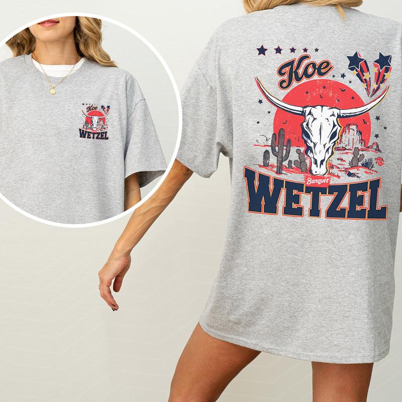 Vintage Koe Wetzel Bullhead Cowboy Shirt 2-Sided, Western Cowboy Printed Tee, Koe Wetzel Tshirt, Retro Bullhead T-shirt, Country Women's Tops, Soft Co