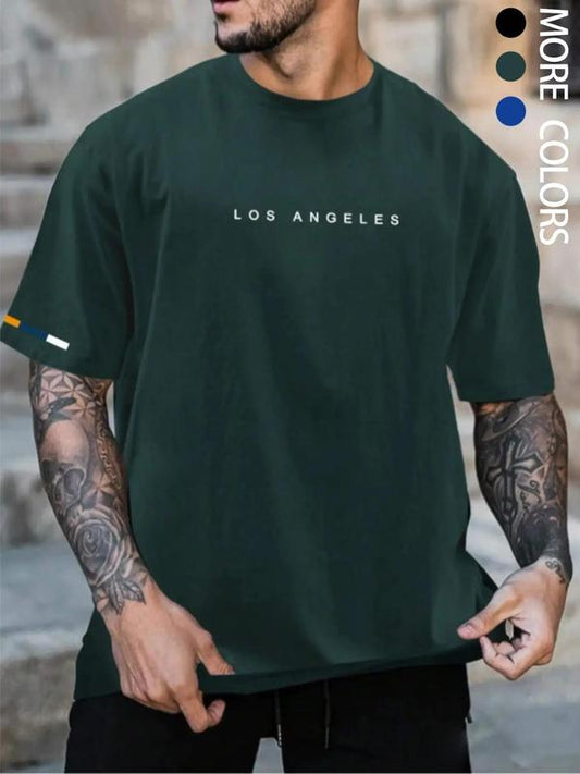 Men's Letter Print Round Neck Tee, Regular Fit Street Fashion Casual Soft Comfy Short Sleeve T-shirt for Daily Outdoor Wear, Graphic Tees, Men's Stree