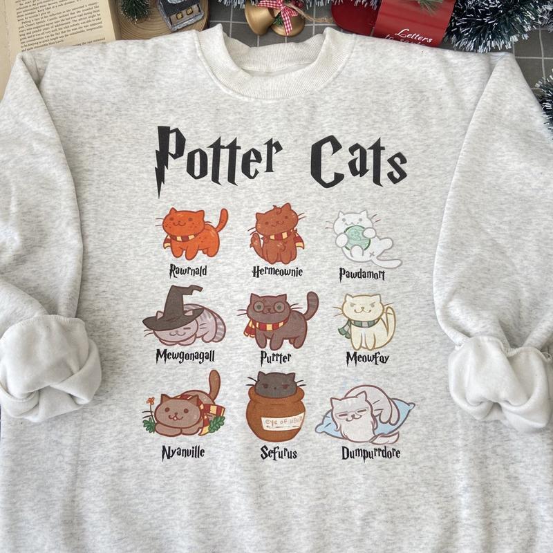 Potter Cats Sweatshirt Hoodie Shirt, HP Gifts Cotton Relaxed Fit potterhead gift potterhead sweater harry potter potterhead fan