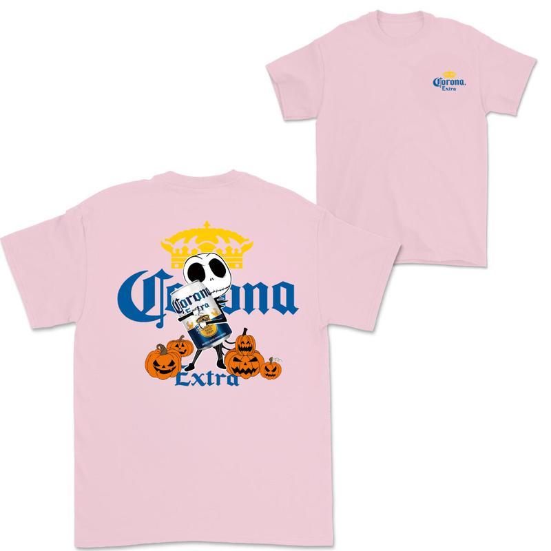 Jack Hug Corona Skellington Halloween 2 Sides T-shirt, Corona T-shirt, Corona Halloween T-shirt, Classic Cotton Unisex, High-Quality Printing, All Sea