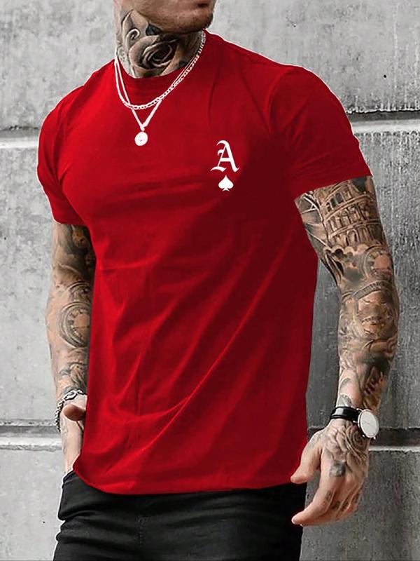 Men's Letter Print Round Neck Tee, Regular Fit Casual Streetwear Short Sleeve T-shirt, Graphic Tees,Â Men's Summer Clothes Top for Daily Wear