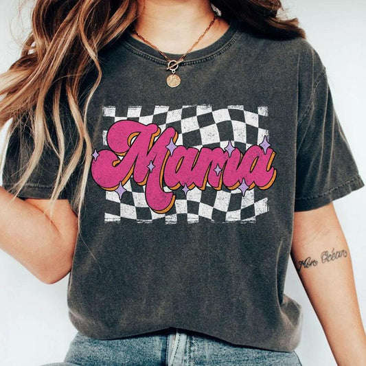 Comfort Colors Mothers Day Shirt, Retro Mama Checkered Shirt, Gift For Mama T Shirt, Mom Life T Shirt For Women, Best Mom Gift for Her, Checkered Moth
