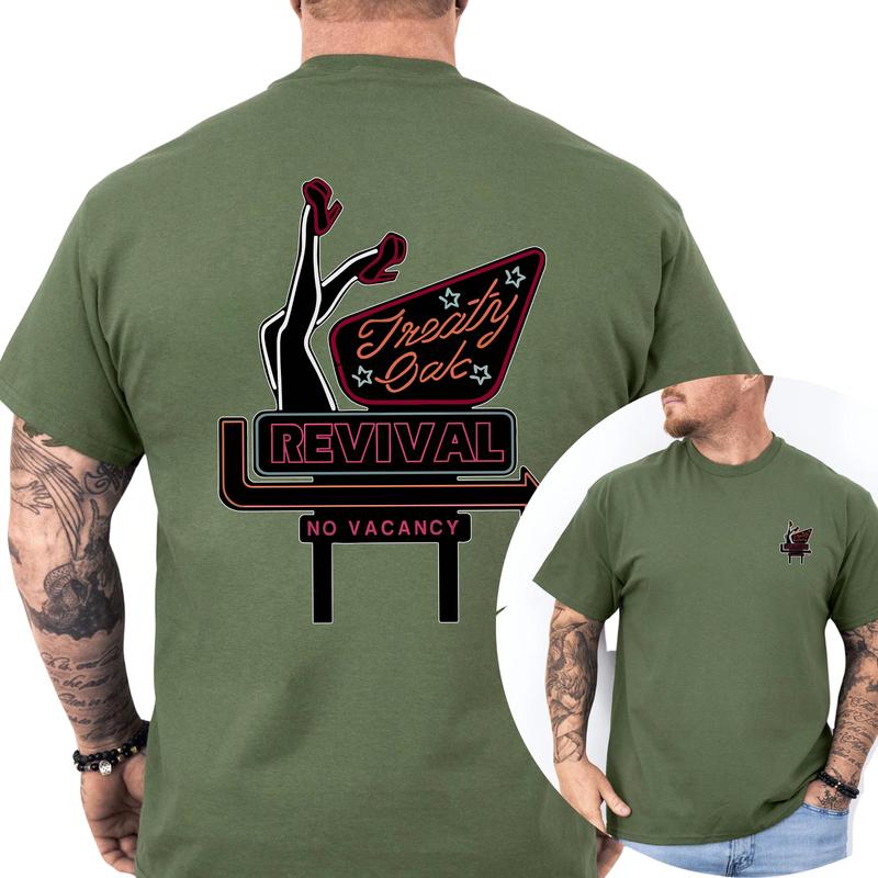 Treaty Oak Revival Shirt Retro Style Design with Neon Sign, Gift For Men, Casual Menswear, Classic Cotton Top, Soft Fabric Shortsleeve Shirt