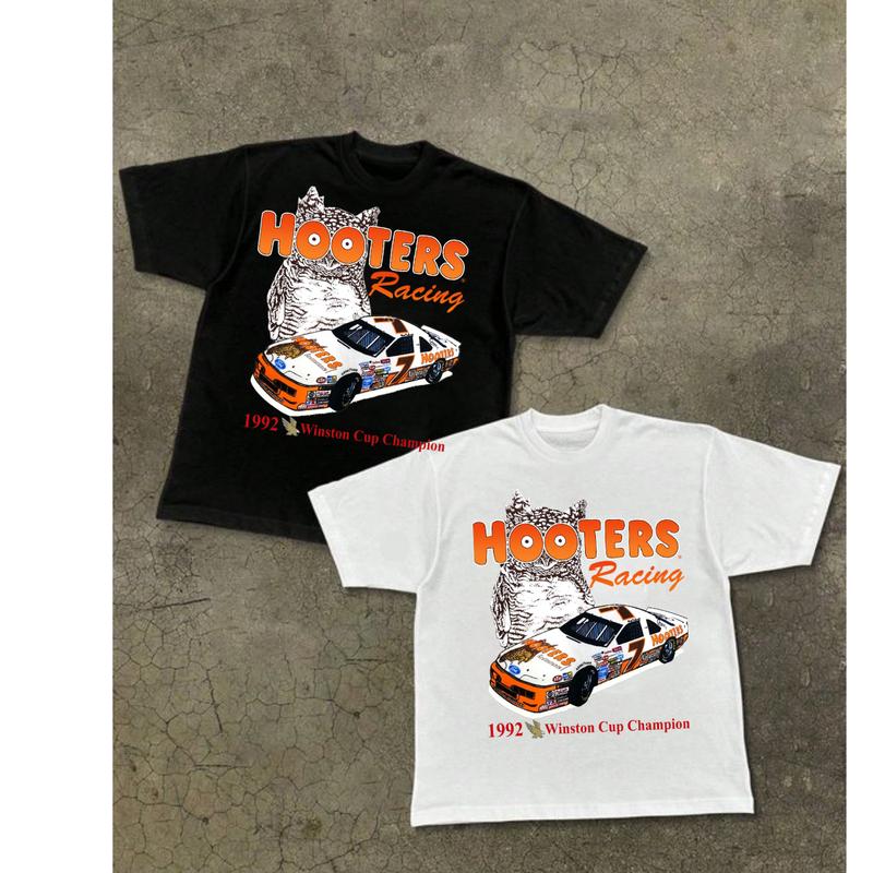 Vintage 1992 Hooters Nascar Racing T-Shirt Cotton Short-sleeve Retro Streetwear Tshirt