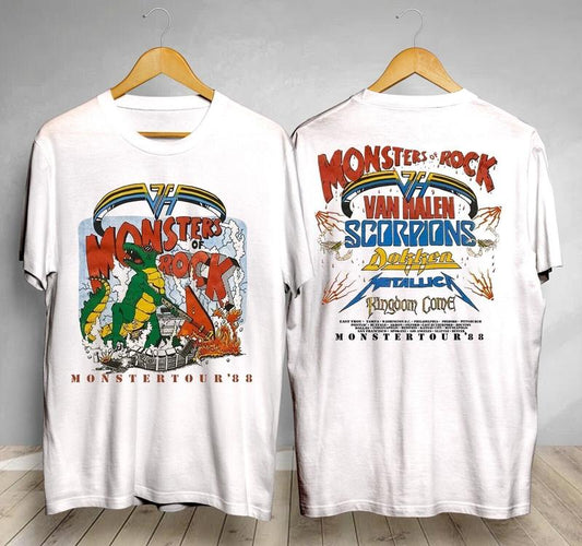 Vintage Van Halen Monsters of Rock Tour 1988 T-Shirt Tour Concert Rock Band Album Concert Merch, Gift For Fan, Trendy Tee, Graphic Single Rap Hop Hip,