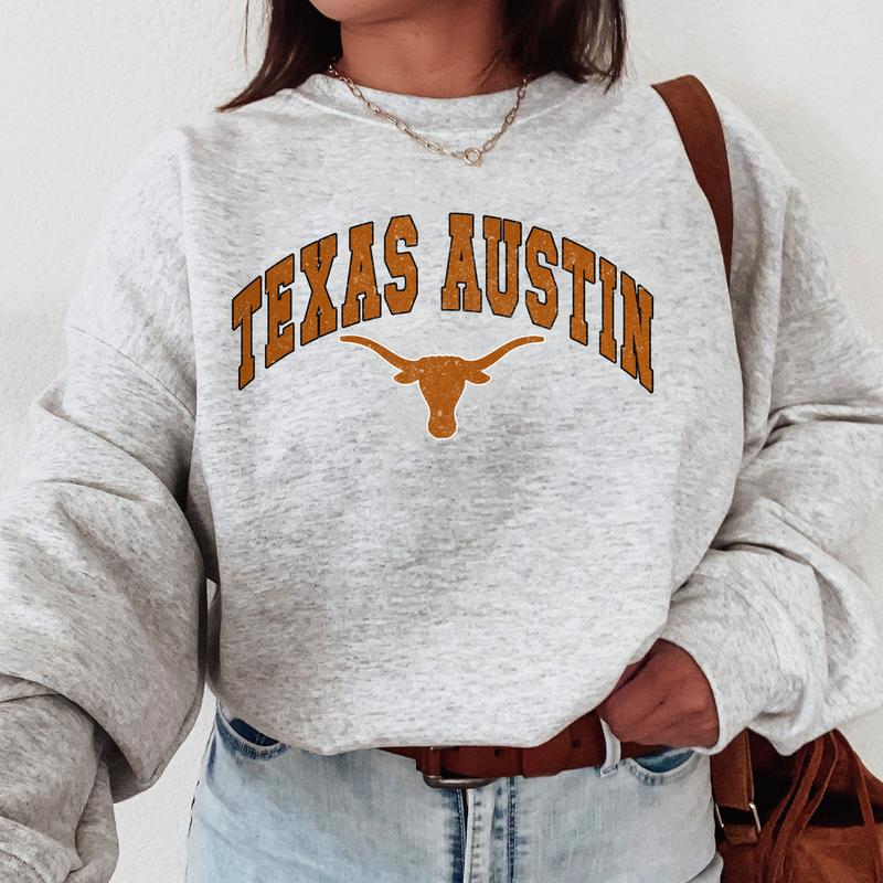 12. Texas Longhorns NCAA Vintage Football Sweatshirt, University of Texas Unisex Crewneck Classic Sports Pullover