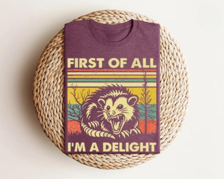 First of All I'm a Delight Shirt, Cute Sarcastic Tee, Self-Love Sarcastic Gift, Angry Possum Lover Tee, Gift for Best Friend, Gift for Him & Her  Top
