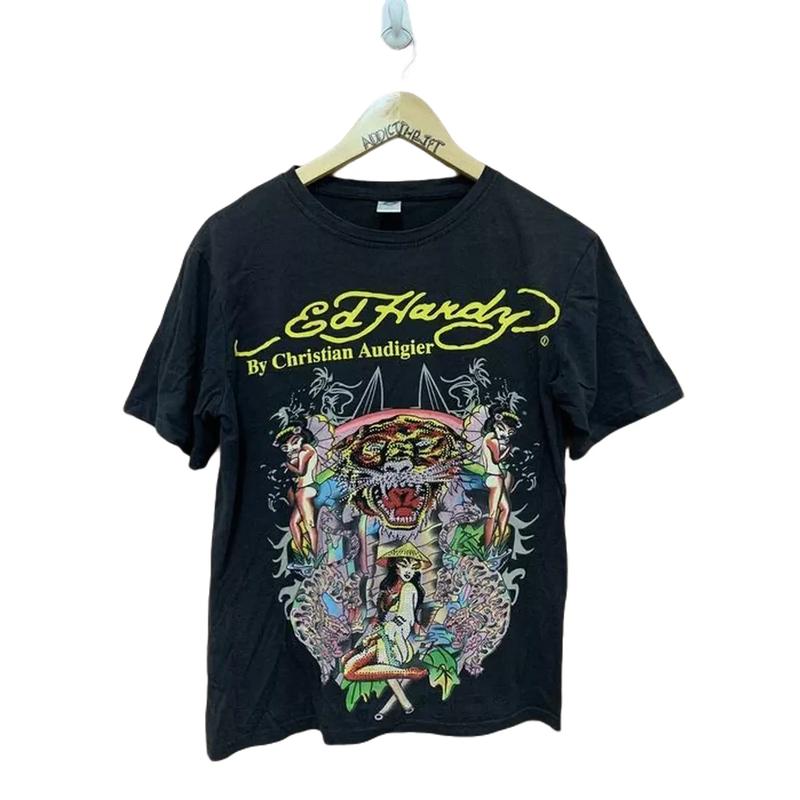 Vintage Ed Hardy By Christian Audiger Rare 90's Unisex Tshirt Crewneck Classic Cotton Fabric Man Menswear