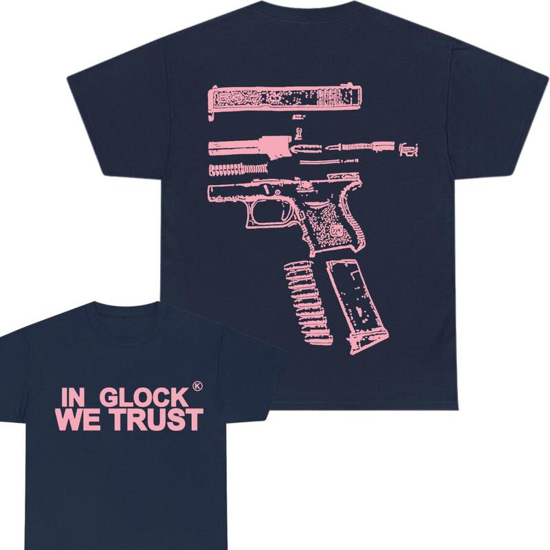 IN GLOCK WE TRUST 2 side T-shirt, Design Color Light Pink, T-shirt For Men, GIft For Men, Full color Shirt, Menswear Top