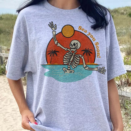 Wild and Sweet Skull Tees Wild and Sweet Summer Tshirts Wild Summer Skull Tops Summer Vibes Skull Tees Skull Shady Beach T-Shirts Vacation Rocker Tees