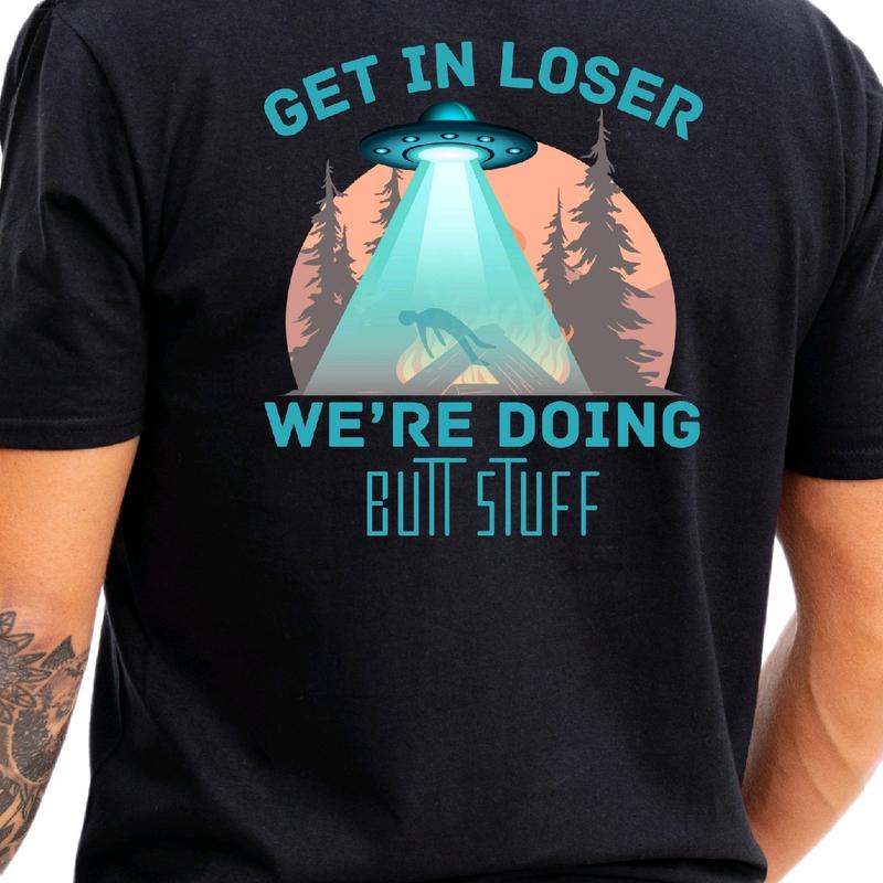 UFO Get in Loser t-shirt, cotton Crewneck Menswear Top Sport funny meme t shirt alien  patch