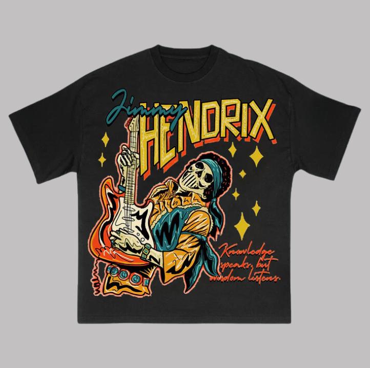 Skull Jimmy Hendrix T-Shirt, Jimmy Hendrix Vintage Graphic Tees, Unisex Guitarist Shirt Menswear Womenswear Streetwear