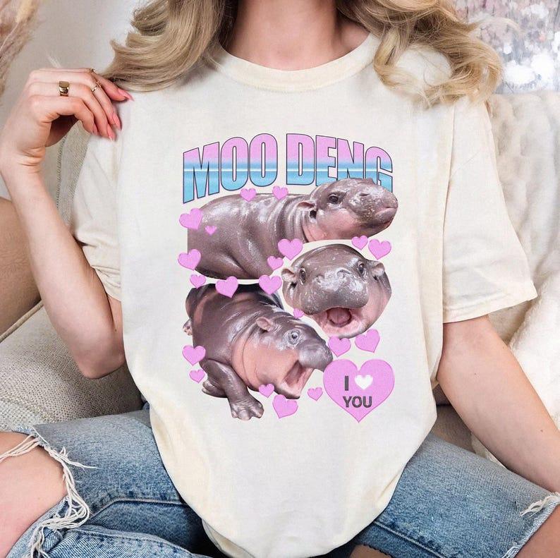 Moo Deng Shirt, Moo Deng Bouncy Pig T-Shirt, Cute Thai Baby Hippo Shirt, Pygmy Hippo Moo Deng