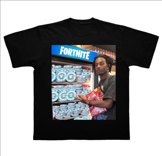 Playboi Carti x Fortnite Shirt Vbucks Classic Shortsleeve Cotton Menswear Shirt Gift For Fans Rap Music