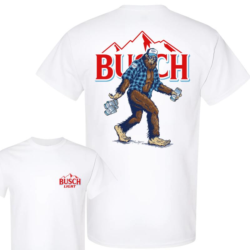Bigfoot Busch Light Double Sided Tee Classic Cotton Tops Men's Crewneck T-shirt Menswear Collar