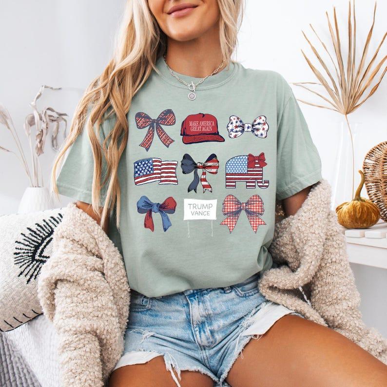 Trump Coquette Bow T-Shirt, Republican Tee, Trump MAGA TShirt, Gift, 100% Cotton, Crew Neck, Slight Stretch, Breathable & Wear-Resistant, All-Season S