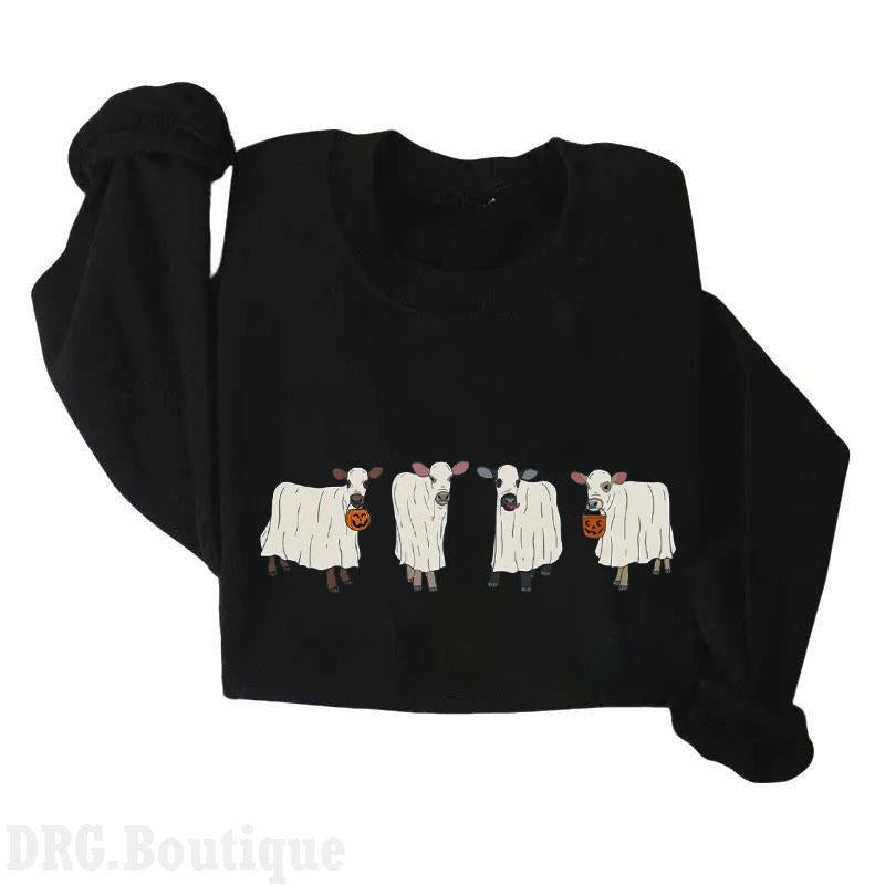 Ghost Cows Halloween Sweatshirt, Ghost Cows Halloween 2024 Merch Women's Shirt, Fall Merch Cotton Fit Unisex Womenswear