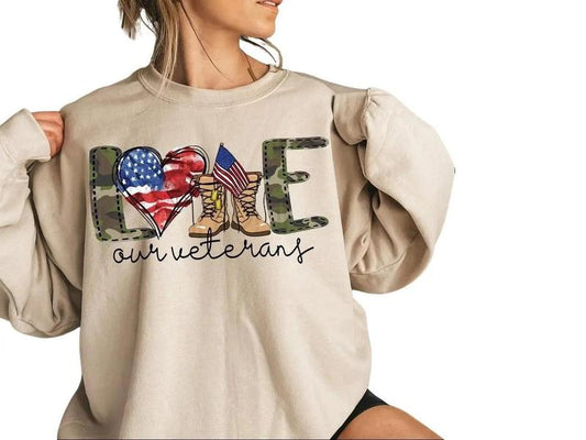Love Our Veterans Sweatshirt, Memorial Day Sweatshirt T-shirt Hoodie, Independence Day Gift, American Flag Shirt, Patriotic Shirt, Veteran Shirt