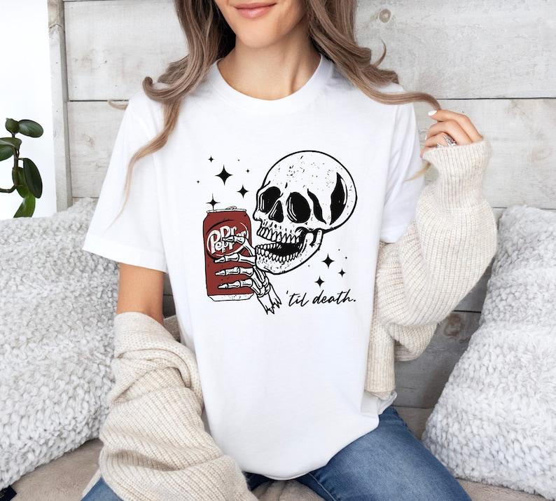 Till Death Dr. Pepper Sweatshirt, Skeleton Sweatshirt Hoodie, Halloween Sweater Hoodie, Cute Dr Pepper Shirt, Skeleton Drinking Dr. Pepper Sweatshirt,