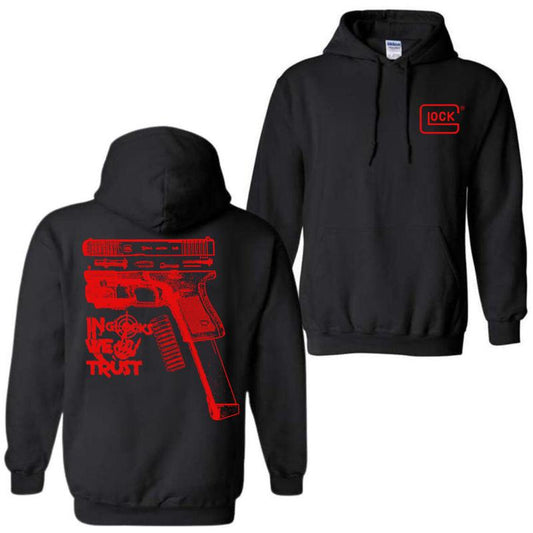 In GLock We Trust Hoodie - Glock Shirt- Design Red Color Double Sided - Men's & Women's Classic Fit Long Sleeve Hoodie - Menswear Casual Underwear