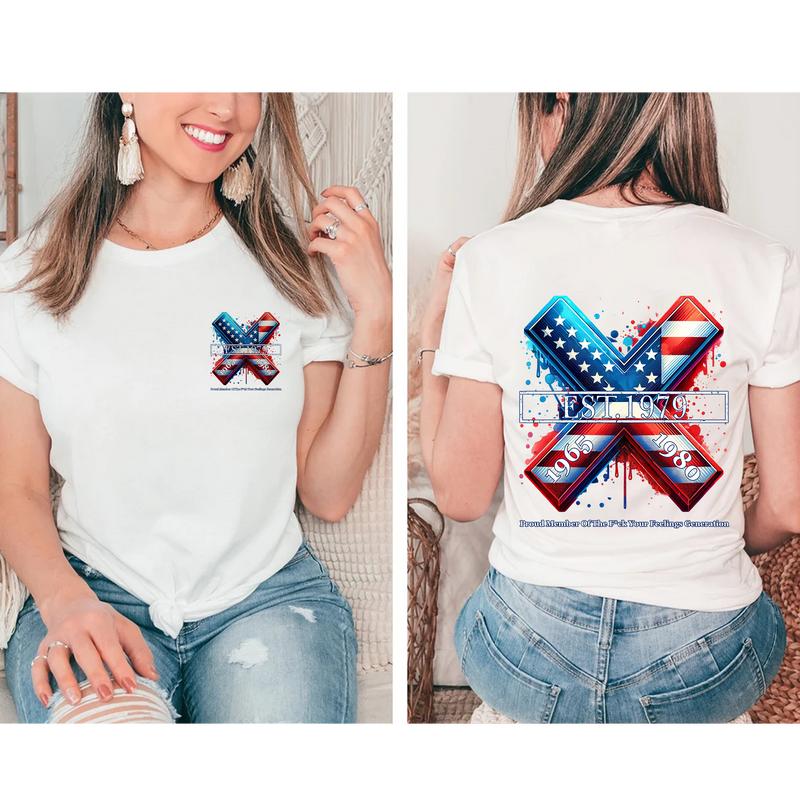 Custom Year Gen X 2 Side T-shirt 1965-1980 Flag X Proud Member Shirt V2
