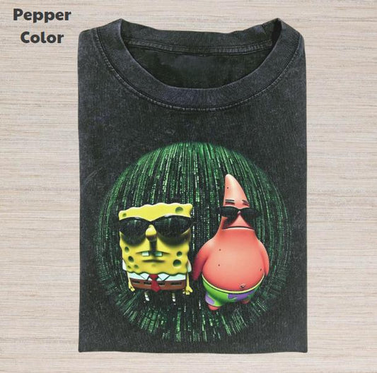 SpongeBob SquarePants Vintage Graphic Tee, SpongeBob And Patrick Matrix T-Shirt, Movies Tee, Unisex Meme Funny Shirt, Menswear Womenswear Streetwear