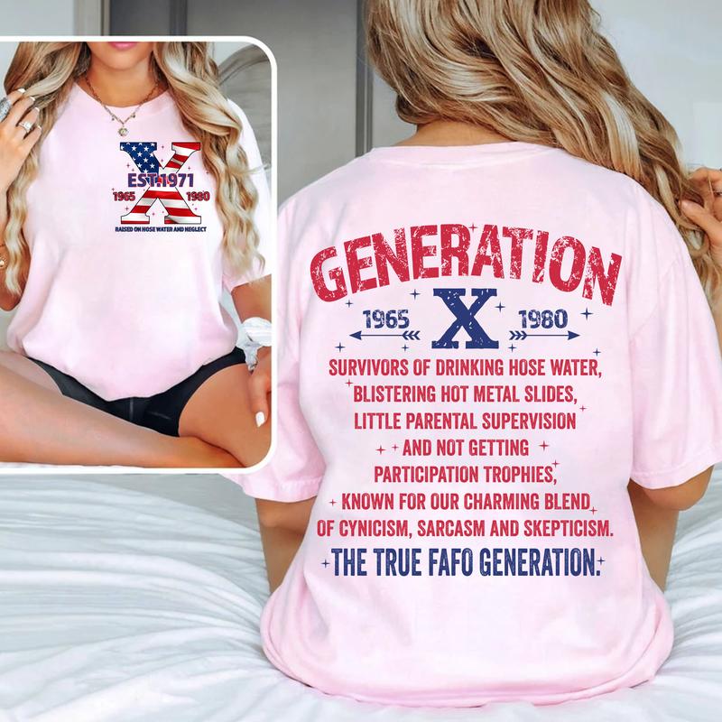 Est.Year Custom Proud Member Hose Water Flag Gen X 2 Side T-shirt, Gen X Shirt, Proud Member Generation 1965-1980 Shirt