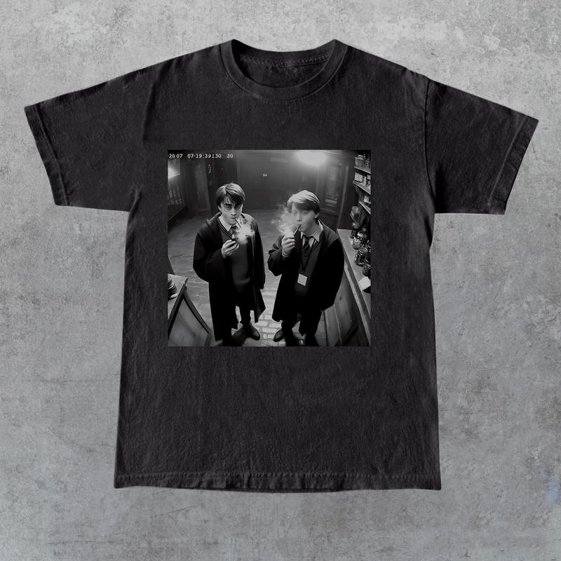 Harry and Ron Smoking Shirt Potter Tshirt, Wizarding Fan Shirt, Potterhead Christmas Birthday Gift, Funny 90s Vintage Meme Shirt