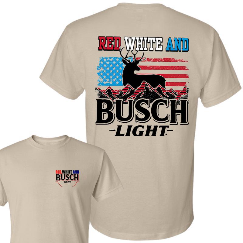 Busch Light -Beer- Red White And Busch Light 4th Of July 2-sided shirt, Beer Drinkers ,Casual Graphic Round Neck T-shirt for Summer, Fashion Top for D