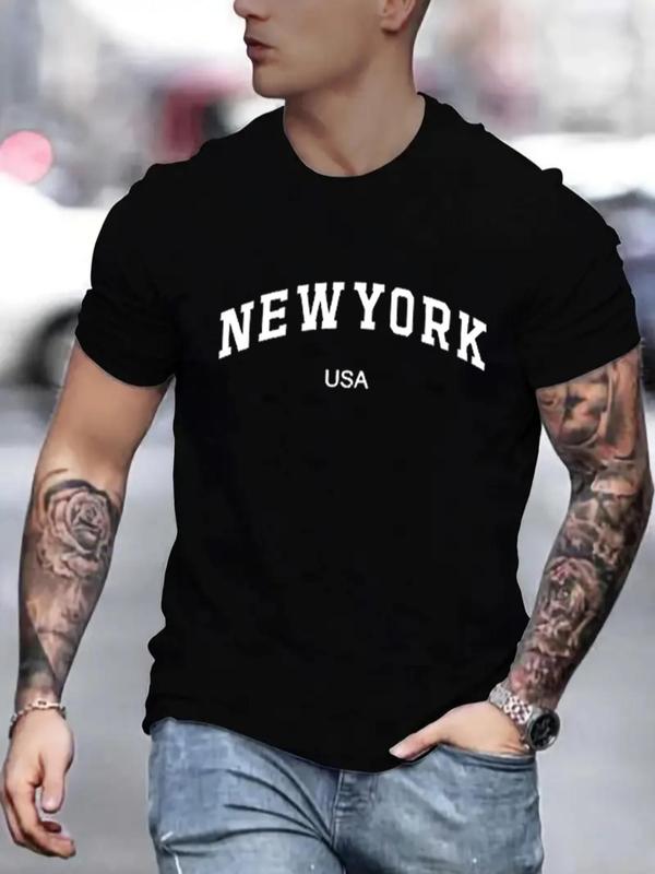 Men's Summer Clothes,Â Casual Letter Print Round Neck Short Sleeve GraphicÂ Tee, Regular Fit Crew Neck T-Shirt for Daily Wear, Fashion Men Clothes for S