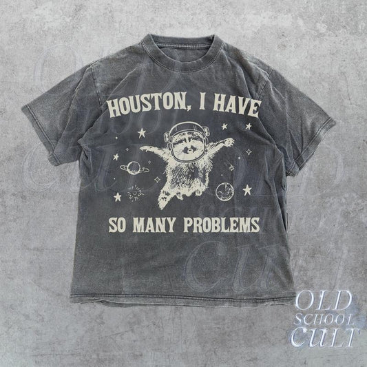 Raccoon In Space Retro 90s Graphic T-Shirt, Funny Galaxy Graphic T-shirt, Problems Gag Moon 90s Shirt, Vintage Animal Gag Unisex Tee,
