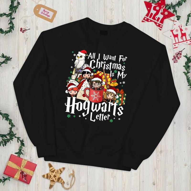 HP All I Want For Chritmas Is Hogwarts Letter Sweatshirt, Hogwarts T-Shirt, Harry  Hoodie Check Cotton Fit