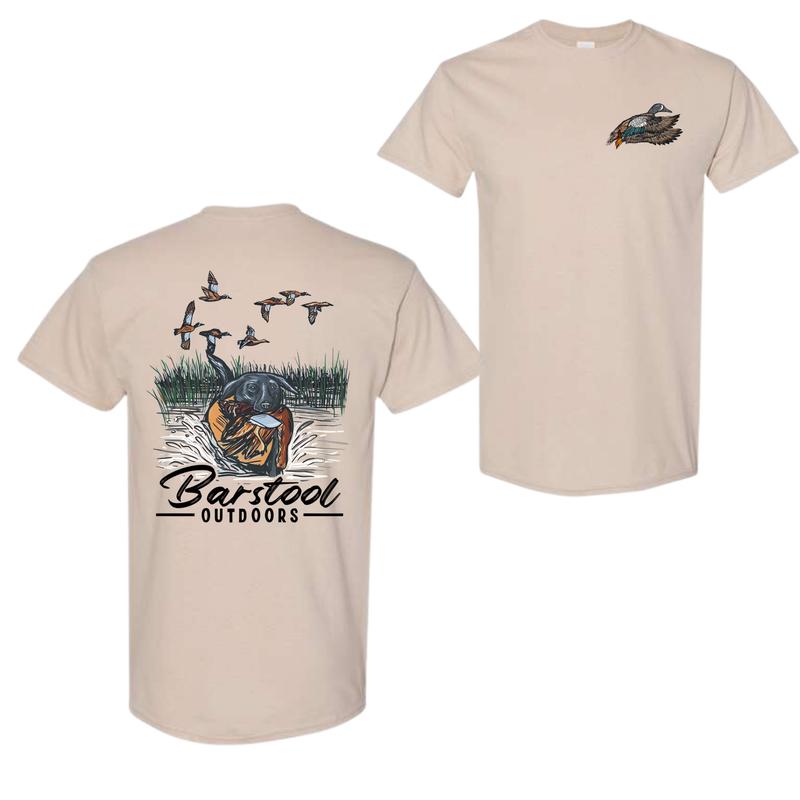 Barstool Outdoors Duck Hunt 2 Sided Shirt, Vintage Mallard Hunting Tshirt, Unisex Graphic Printed Tee, Cotton Shortsleeve Casual Womenswear, Daily Wom