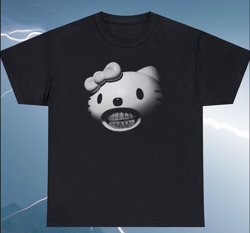 Hello Kittyyy wearing Grillz, Cotton T-shirt, Gift for him, Gift for her Classic Fabric