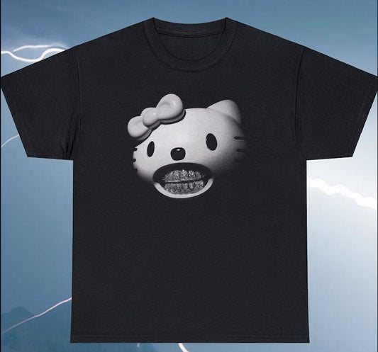 Hello Kittyyy wearing Grillz, Cotton T-shirt, Gift for him, Gift for her Classic Fabric