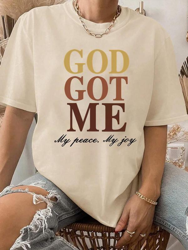 Women's Letter Print Round Neck Tee, Summer Clothes Women,Â Short Sleeve Crew Neck T-Shirt for Summer, Women's Top for Casual Wear