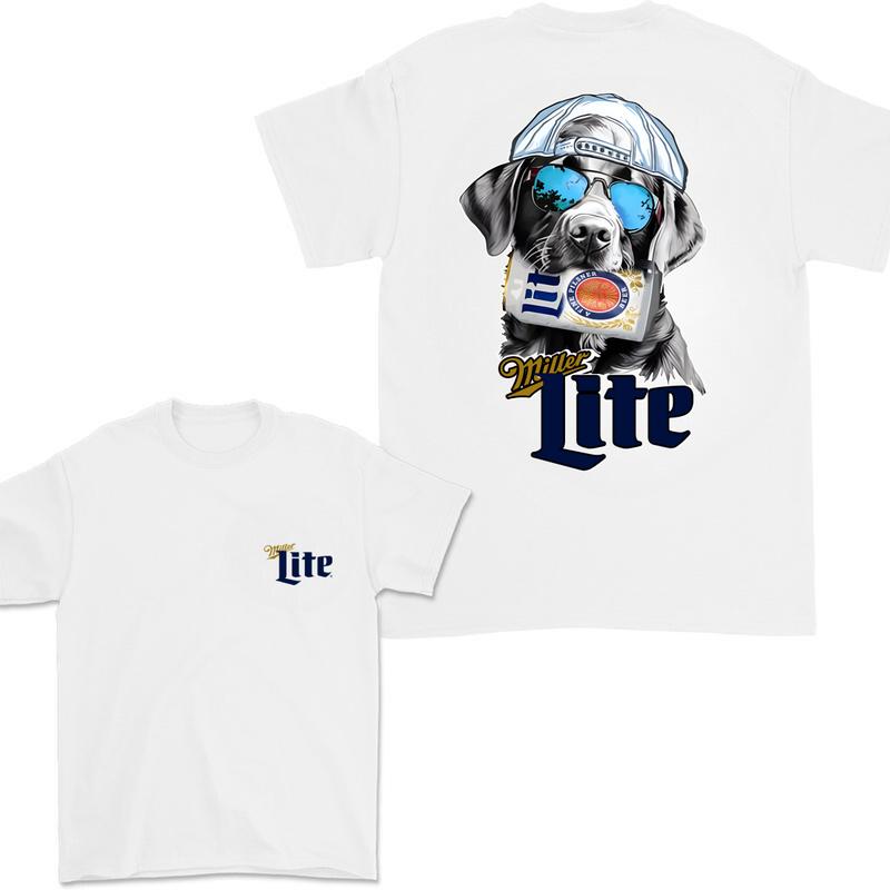 Miller Lite Black Labrador Hunting Dog 2 Sided T-Shirt, Miller Lite T-Shirt Full Color For Men and Women, Unisex Outdoors Funny Beer Printed T-shirt