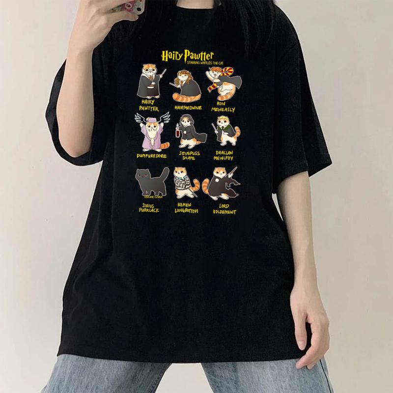 HP Potter Meow Sweatshirt Hoodie Shirt, gift for fan Cotton Menswear Relaxed Fit Sweaters Tee