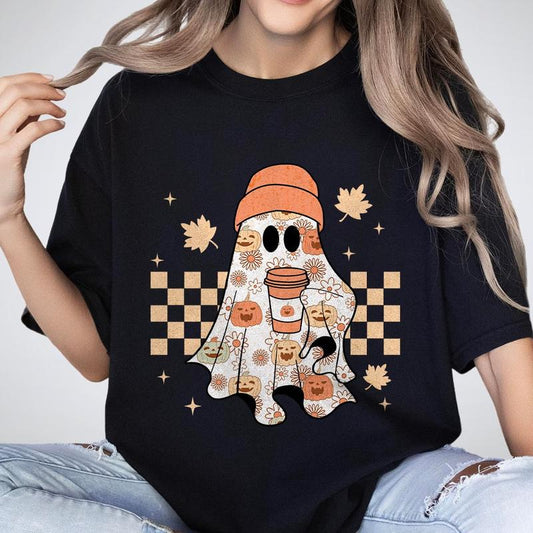 Retro Ghost T-Shirt, Fall Shirt, Shirt For Women, Retro Fall Shirt, Vintage Ghost T-shirts, Retro Halloween Shirts, Witch Shirt, Ghost Halloween Shirt