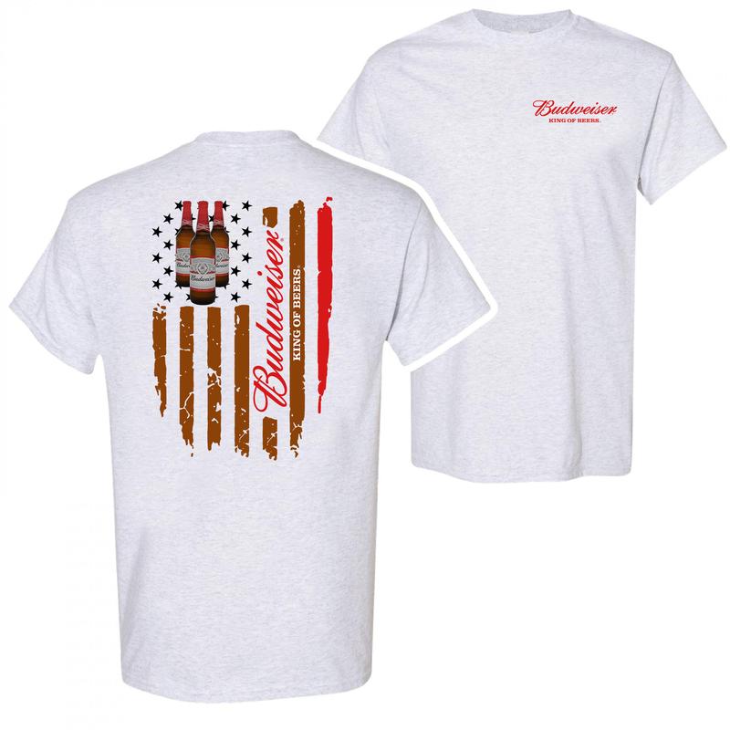 Budweiser King Of Beer Flag Usa T-shirt - 2 Side - Modern Fit - Men's And Women's Choices - Choose Your Fashion - Wide Size Selection - Variety In Col