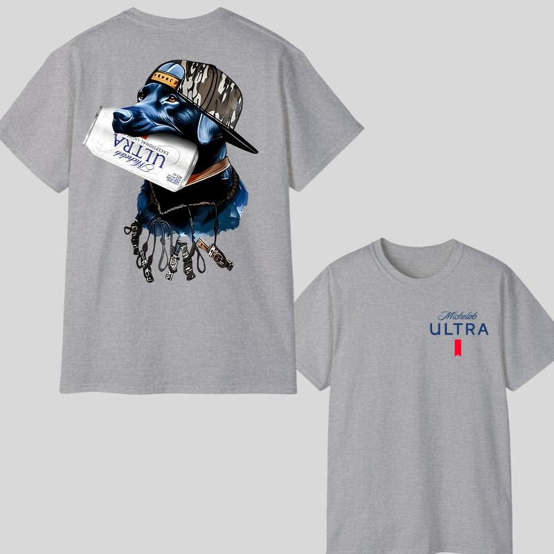 Ultra Dog Hunting T-Shirt, Double-Sided Michelob Ultra Beer Design, Camo Cotton Tee for Outdoor Enthusiasts, Unisex T-shirt For Men, For Women