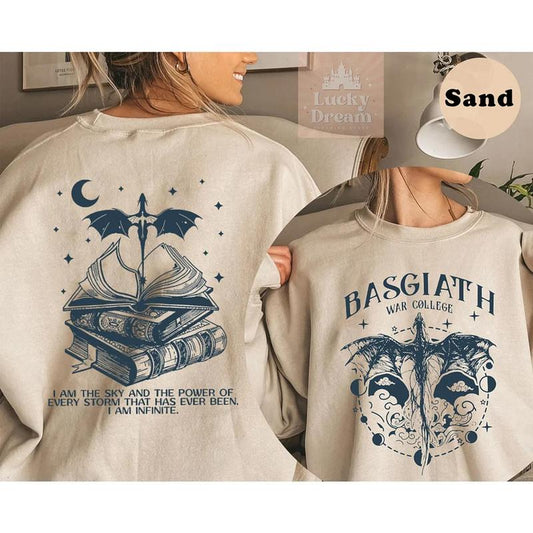 Basgiath War College 2 Sided Sweatshirt, Fourth Wing Sweatshirt, Bookish Dragon Rider Shirt, Book Lover T-Shirt, Bookish Merch, Booktok Sweater Casual