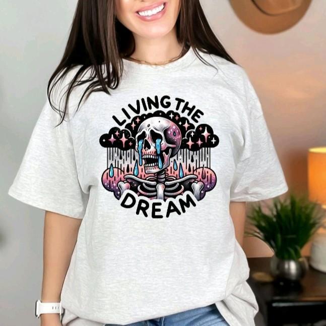 Living The Dream Skull Funny Tshirts Sweatshirt Gildan Brand Unisex Sizing, Sweatshirt, Hoodie