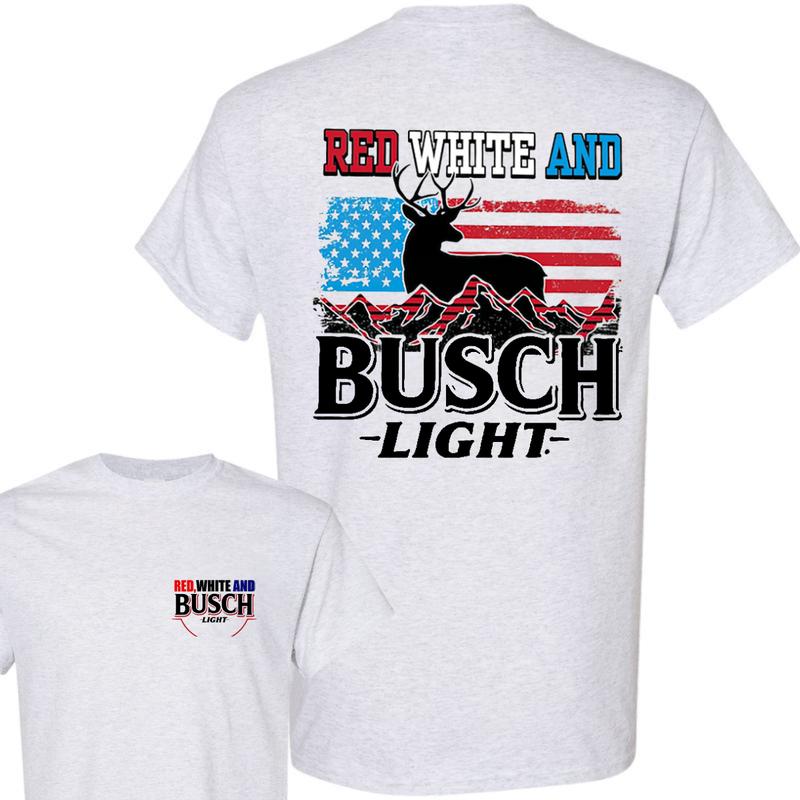 Busch Light -Beer- Red White And Busch Light 4th Of July 2-sided shirt, Beer Drinkers ,Casual Graphic Round Neck T-shirt for Summer, Fashion Top for D