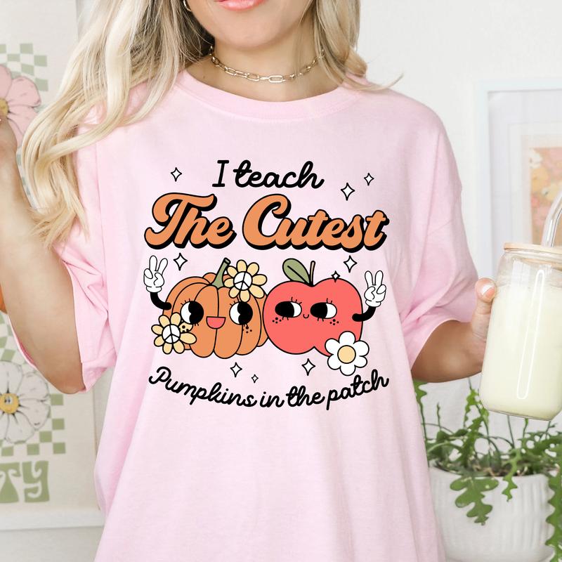 I Teach The Cutest Pumpkin In The Patch Shirt, Fall Teacher Shirt, Groovy Autumn Teacher Shirt, Retro Teacher Shirt, Pumpkin Teacher Shirt fall graphi
