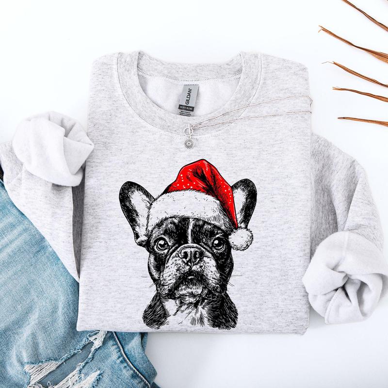 Frenchie, Santa, French Bulldog, Christmas, Dog Lover, Pet Sweatshirt, Crew Neck, Women's, Crewneck