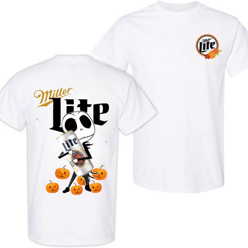 Jack Skellington hug Miller Lite Halloween T-Shirt - Halloween T-Shirt, High-Quality Printing, All Seasons, Casual Fitted, For Men And Women