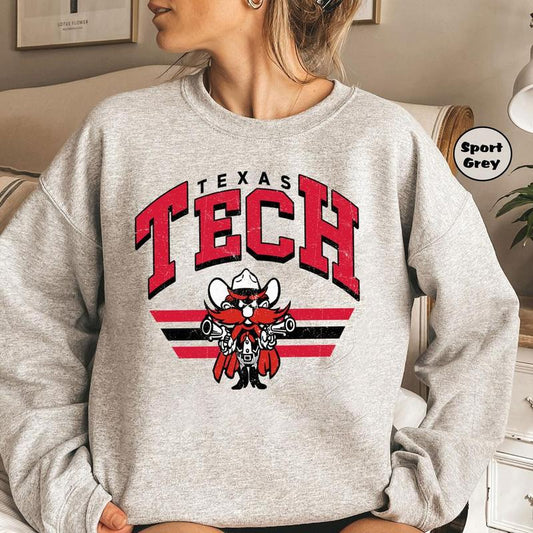 Vintage NCAA Texas Tech Football Team Crewneck Sweatshirt, Graphic NCAA Sport Team College Shirt, Gift For NCAA University Fan