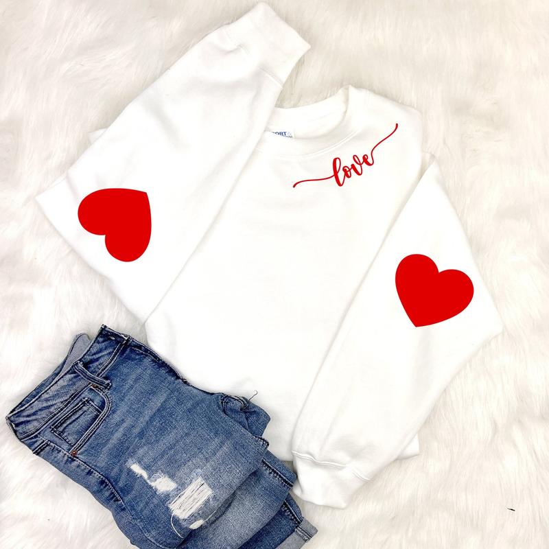 Valentine's Sweatshirt, Heart Elbow Patch, Love Heart Sweatshirt, Heart Arm Patches, Cute Valentine's Sweater, Teacher Valentine's Shirt